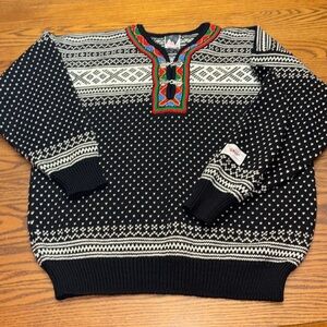 Dale of Norway Setesdal Unisex Sweater Black Off White 100% Wool L XL